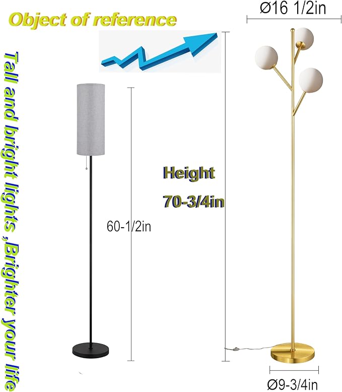 3-Globe Mid Century Tree Floor Lamp and Bulbs Included,70in Tall Standing Glod Floor Lamp with Frosted Glass Shade for Living Room Office Bedroom, Study Room, Hotel, Antique Brass Lighting