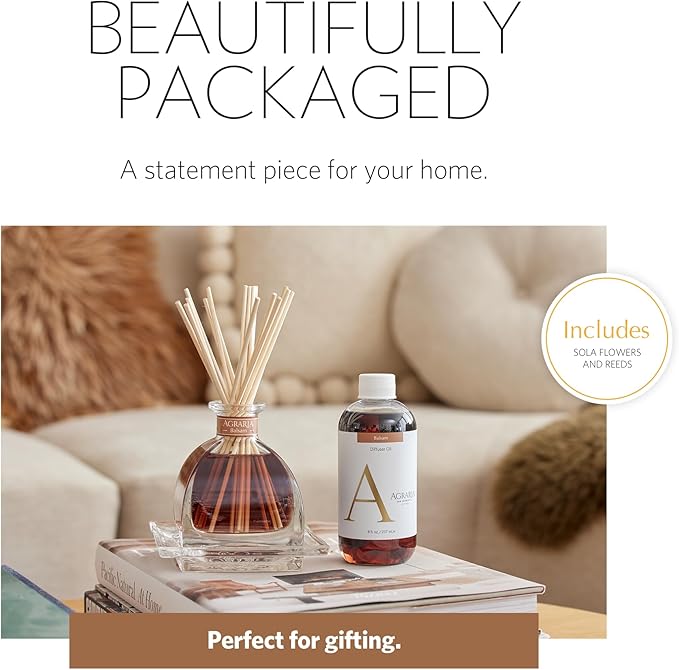 AGRARIA AirEssence Flower and Reed Diffuser Set, Hand Crafted Sola Flower Botanical Home Fragrance Diffuser, Scented Oil Reed Diffuser, Flower and Reed Diffuser Gift Set for All Occasions