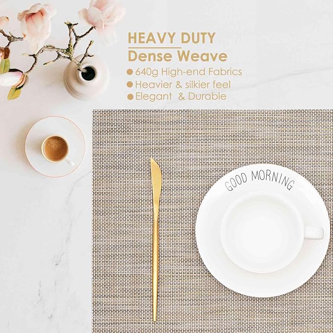 GIVERARE Placemats Set of 4, Heat-Resistant Woven Vinyl Placemat 12x18in, Non-Slip Washable PVC Table Mat, Easy to Clean Premium Plastic Mats for Dining, Kitchen Table (Cappuccino)