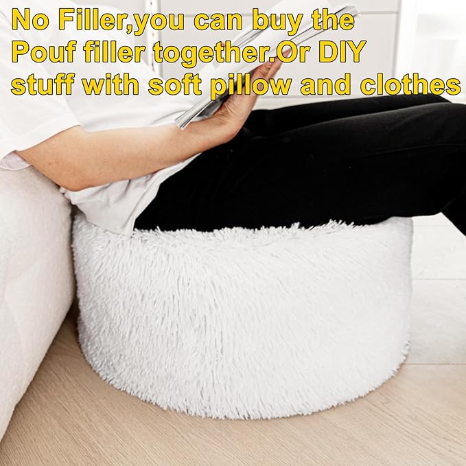 Asuprui Ottoman Pouf Unstuffed Ottoman Foot Rest 20x12 Inches Floor Pouf Round Floor Bean Bag Chair No Filler Foot Rest with Storage for Living Room Bedroom Office White Cover ONLY