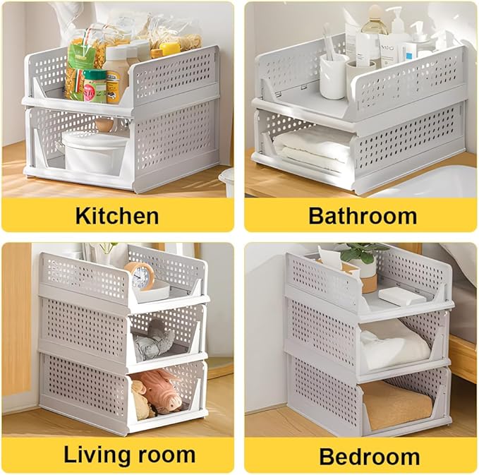 yazi 3 Pack Plastic Drawer Organizer, Stackable Storage Bins Foldable Wardrobe Clothes Shelf Baskets, Folding Containers Bins Cubes Closet Organizer Storage Drawers 3L