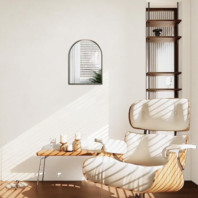 Arch Metal Framed Bathroom Mirror for Wall, Aluminum Alloy Frame Brushed Wall Mounted Mirror for Livingroom Bedroom Entryway, Anti-Rust, Tempered Glass 16"x12"