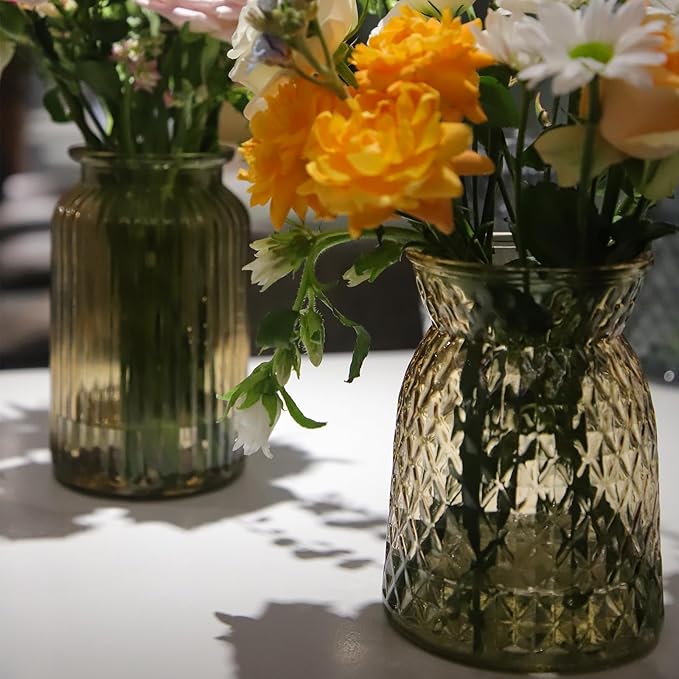 OFFIDIX Glass Vase,6.5 * 4.5in Large Mouth Shape Geometric Faceted Design Flower Vase for Weddings,Events,Decorating,Office,Home Decor