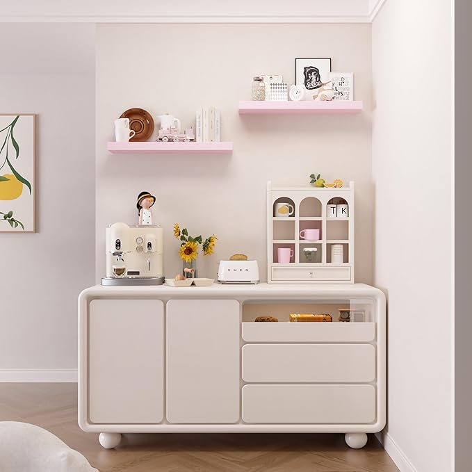 Pink Floating Shelves for Wall - 17 Inch Natural Wood Shelves for Bathroom, Bedroom, Kitchen Decor, Farmhouse Decor Set of 2