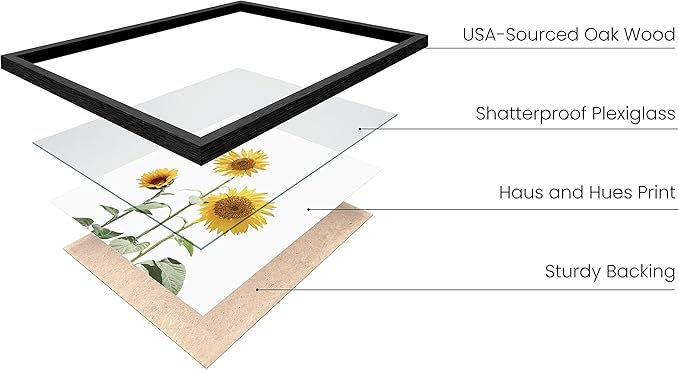 HAUS AND HUES Sunflower Wall Decor and Sunflower Posters - Set of 4 Sunflower Bedroom Decor, Sunflower Paintings for Wall, Yellow Wall Art Kitchen Decor, Sunflower Decor (Black Frame, 8x10)
