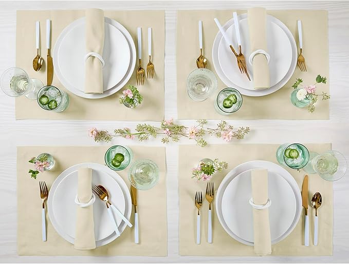Solino Home Linen Cloth Placemats Set of 4-100% Pure Linen Birch Placemats 14 x 19 Inch for Summer - Fete