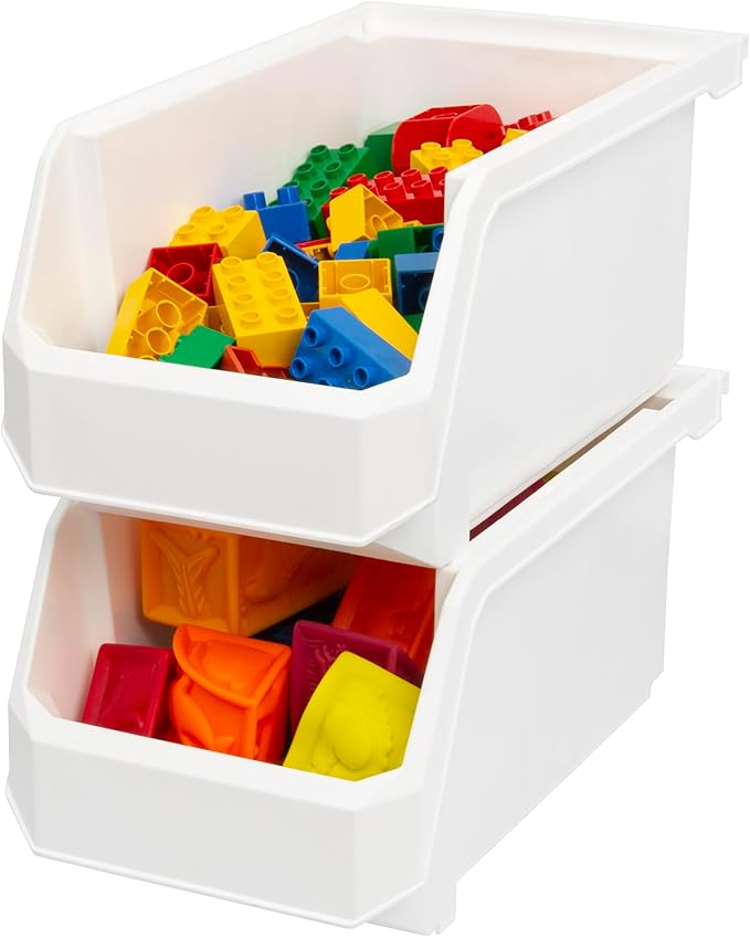 Large Plastic Containers for Organizing and Storage Bins for Closet, Kitchen, Office, or Pantry Organization, 14.75-Inch x 8-Inch x 7-Inch 6-Pack, White, Large