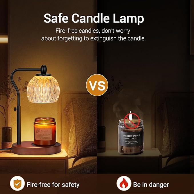 Candle Lamp with Timer & Dimmer - Height Adjustable for Scented Candles, With 2 * 50W Bulbs - Home Decor Gift for Mothers Day (Black)