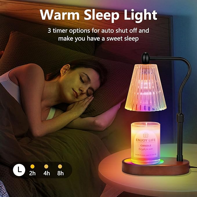 Candle Warmer Lamp with 8 Colors LED Changing,with Timer Dimmer Adjustable Height,Mothers Day Gifts,Vintage Home Decor