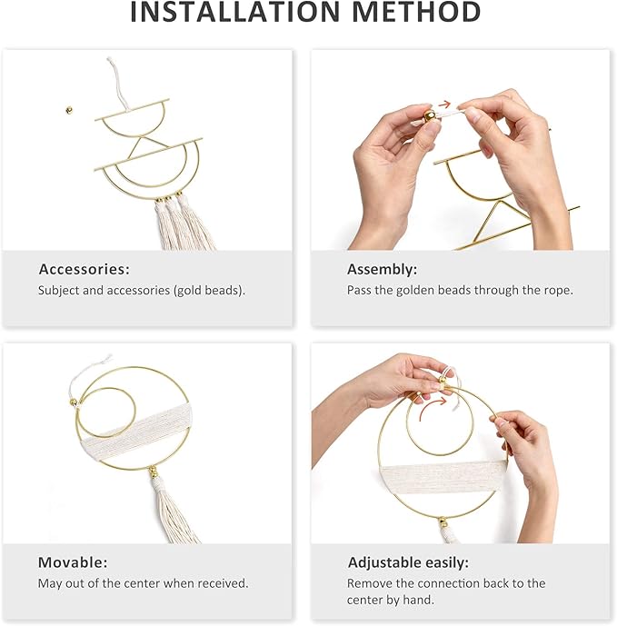 Mkono 2 Pcs Small Macrame Wall Hanging Boho Decor Cute Home Art Ornament with Gold Metal Ring for Bedroom Living Room Nursery Bathroom, 12.6''H x 7.6''W and 11.5''H x 5.9''W, X-Small
