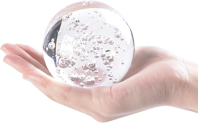 Crystal Ball Glass Globe Decor - Crystal Sphere with Stand & Gift Box, Clear Decorative Crystal Globe, 3D Crystal Ball for Home Decor Photography, Gazing Divination Fengshui Meditation, 3 inch/80mm