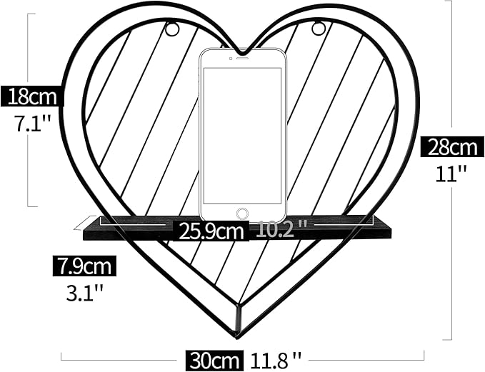 Afuly Floating Shelves - Black Wall Shelf, Heart Shaped Modern Minimalist Storage Rack Organizer for Bedroom, Bathroom, Living Room Home Decor