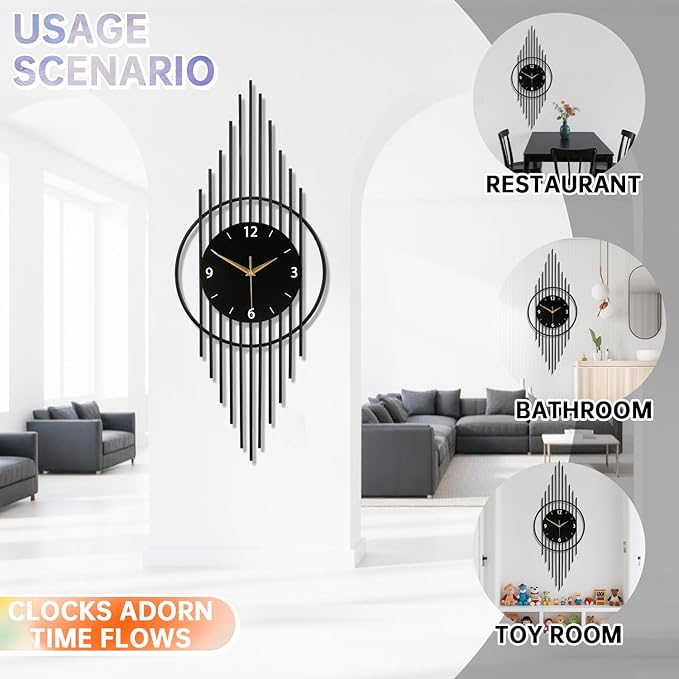 Wall Clock,Decorative Wall Clocks with Silent Quality Quartz Clock Battery Operated,Large Wall Clock for Living Room,Kitchen,Home,Bathroom,Bedroom Wall Decor,11.8x29.5inch,Black