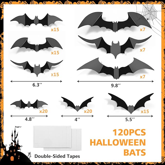 Bats Halloween Decorations: Halloween Bats Wall Decor 120pcs Bat Wall Decals PVC 3D Bat Scary Stickers Halloweens Party Decorations Indoor Outdoor DIY Home Window Door Decor