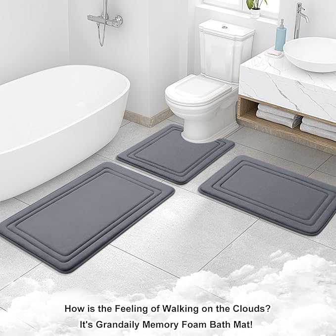 Grandaily Memory Foam Bath Mat Rug 30x20, Ultra Soft, Non-Slip and Absorbent Bathroom Rugs, Machine Wash Dry, Comfortable Bath Carpet for Bathroom Floor, Tub and Shower, Dark Grey
