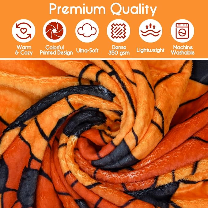 Fall Thanksgiving Blankets,Cat Orange Pumpkin Maple Leaf Farmhouse Blanket Throw, Flannel Fleece Throw Blanket for Home Living Room Couch Bed Chair or Dorm Decor 60"x50"