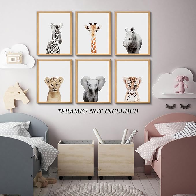 Nursery Baby Room Wall Art Decor, Jungle Nursery Baby Animals Nursery Decorations, Cute Nursery Safari Decor Baby Bedroom Decorate(8"x10", UNFRAMED)(Jungle)