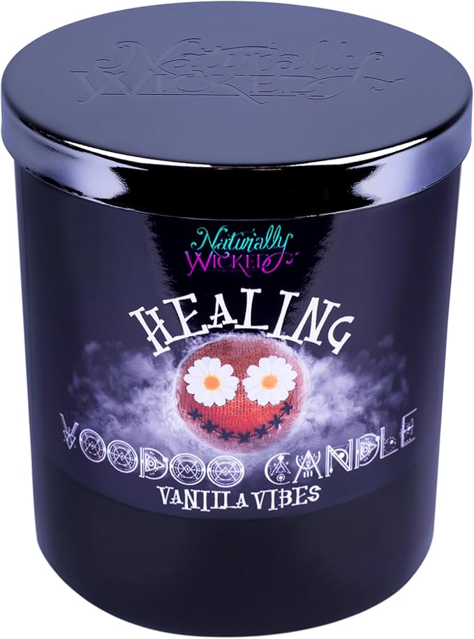 Naturally Wicked Voodoo Healing Candle Set - Inc. Voodoo Doll, Crystal, Wood Wick, Vanilla Vibes Scent & Gift Box