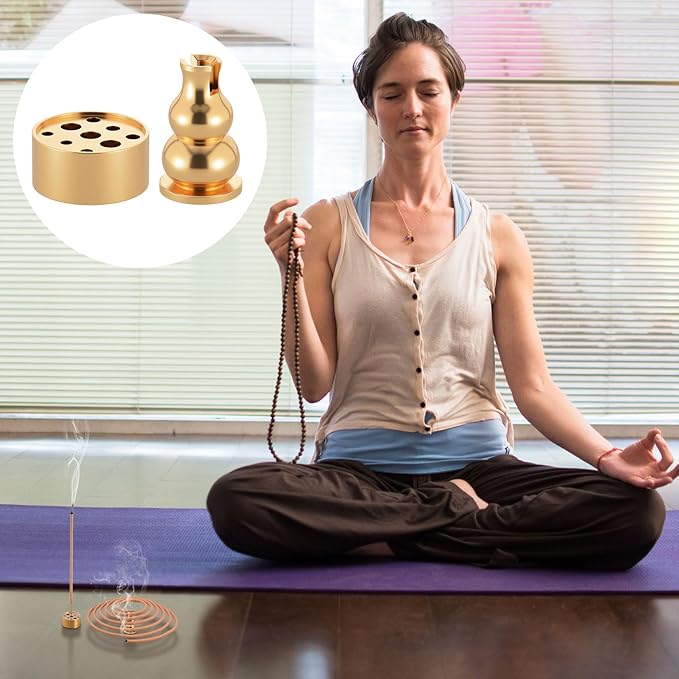 OIIKI Brass Incense Holder, Coil Incense Burner, Incense Stick Holder, Alloy Cone Ash Catcher for Indoor Outdoor Use (5 Styles)