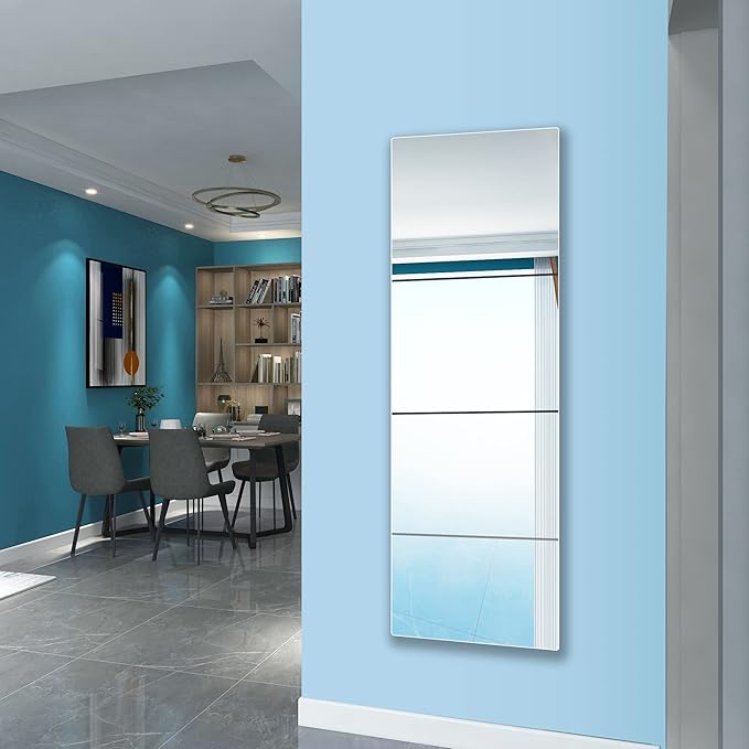Full Length Mirror for Kids Safety Shatterproof Mirror, Plastic Wall Mirrors, Made Of Acrylic Plexiglass Mirrors, 4 Pcs 12"x12", Long Bedroom Door Closet Mirror's, Workout For Home Gym Body Mirror's