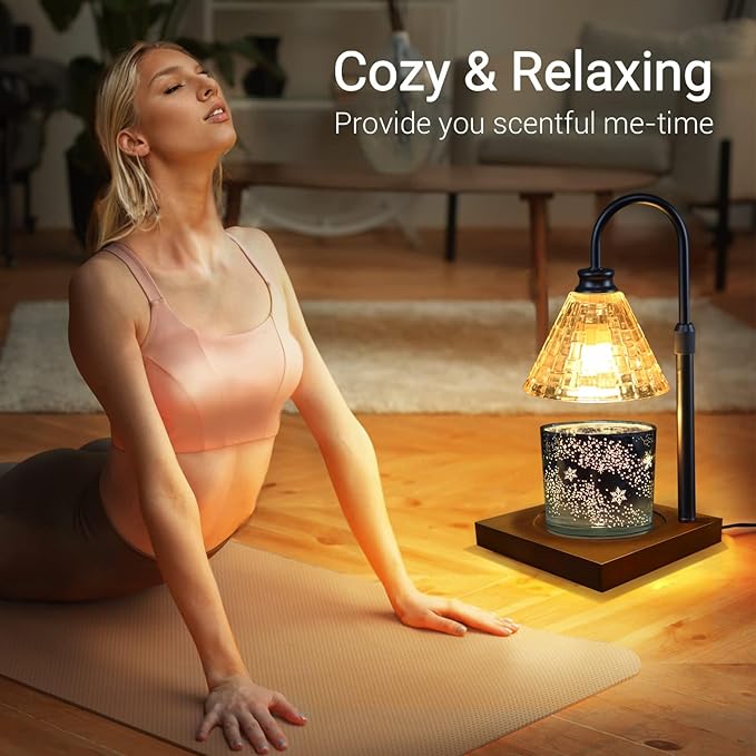 Candle Warmer Lamp with Timer, Compatible with Jar Candles, Dimmable & Height Adjustable Candle Lamp, Vintage Design – for Unique Christmas Gifts & Home Decor Aesthetic (Matte Black)