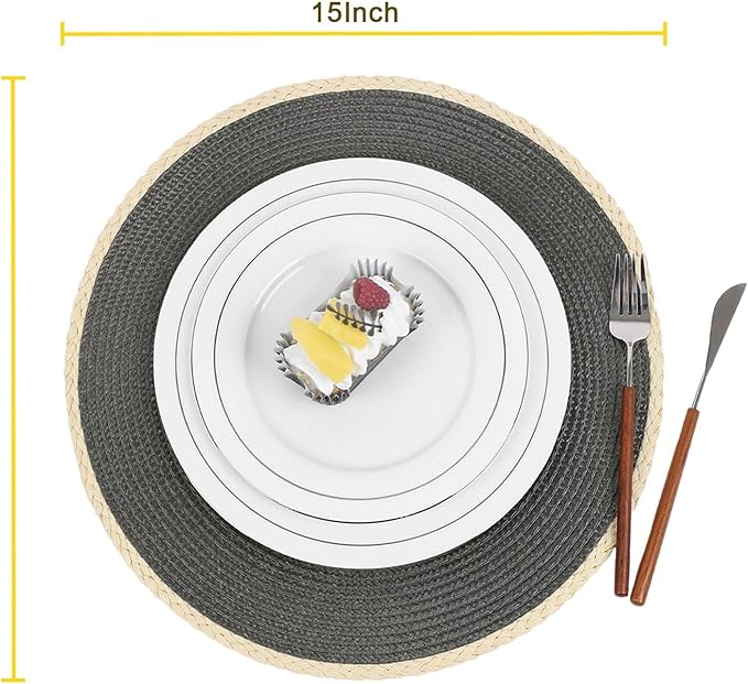 Noctiflorous Round Braided Placemats Set of 4 Table Mats 15 Inches Washable Heat Resistant for Dining Table Non-Slip Indoor Outdoor Place Mats for Easter(01 Charcoal Grey 4)