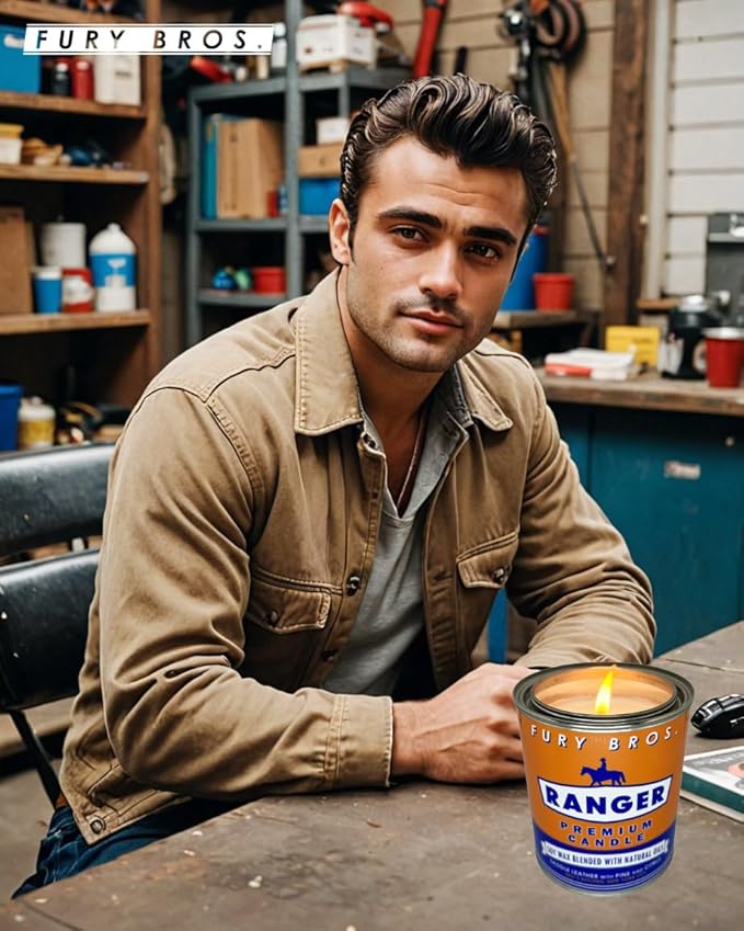 Scented Candles for Men | Ranger | Saddle Leather Pine Citrus | Natural Soy Wax | Hand-Poured in The USA | Long 70-80 Hour Burn (12.5 oz) | Vintage-Inspired Tin Design | Dad Home Gift