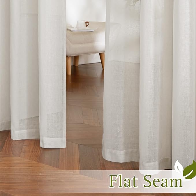 NICETOWN Natural Linen Curtains for Bedroom, Grommet Extra Long Linen Blend Window Treatments Privacy Drapes with Light Filtering for Bedroom/Home Office, W52 x L144, 2 Panels
