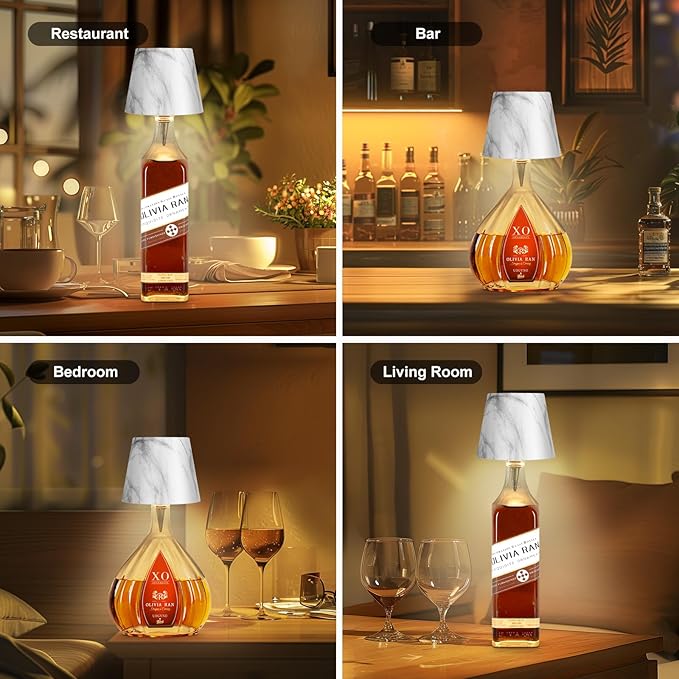 Wireless Bottle Lamp,2025 New 3 Color Rechargeable Wine Bottle Lights for Bars Restaurants (Marble Color)