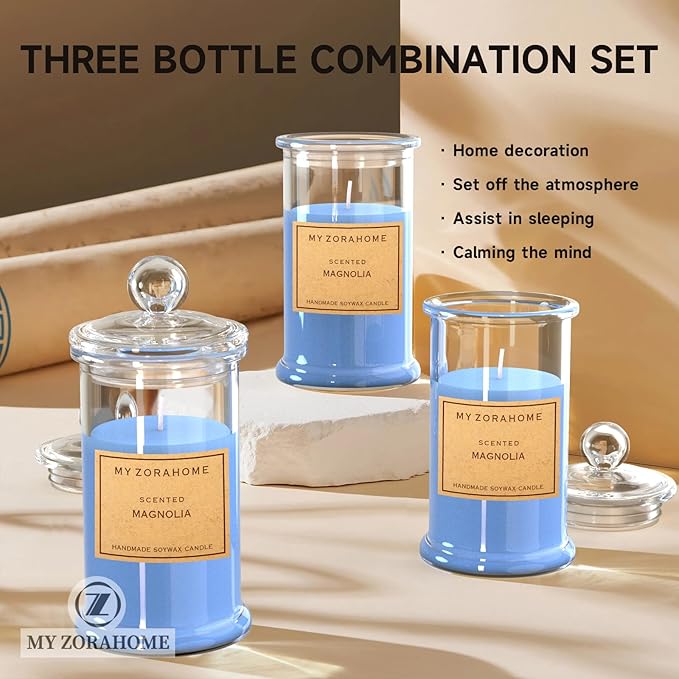 Aromatherapy Candles, Scented Candles for Home As a Holiday Candle Gift for Your Lover, Family, Elder, Friends and Colleagues (Set of 3 - Magnolia)