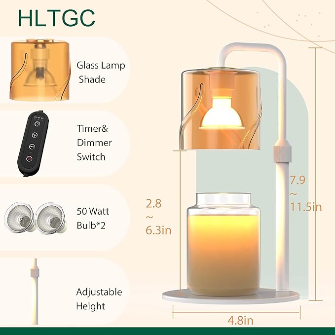 Candle Warmer Lamp with Timer Dimmer, with 2 Bulbs,Adjustable Height,Mothers Day Gifts for Mom,Birthday Gifts for Women,for Yankee Jars,for Room Home Decor (White)