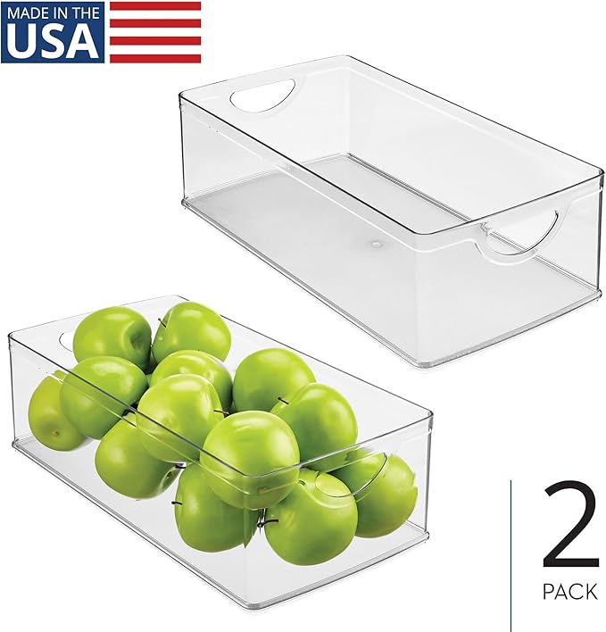 iDesign Plastic Kitchen Cabinet Storage Bins - Organizer Bins with Handles - Set of 2 - Clear