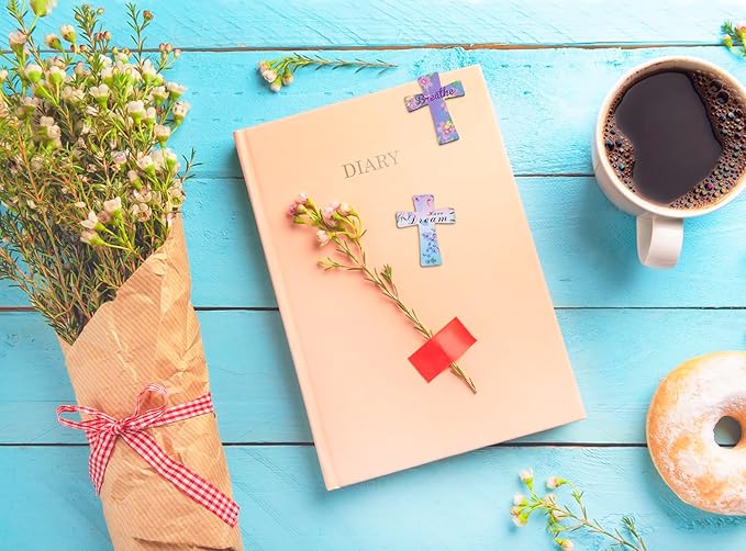 Penta Angel Magnetic Book Page Marks 24Pcs Colorful Floral Cross Magnet Page Markers Small Cute Book Clips for Girls Boys Student Office Reading Lover (Cross, 24)