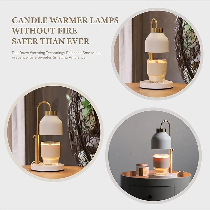 Candle Warmer Lamp, with 2 Bulbs,Timer & Dimmer,Compatible with Large Yankee Candle Jars,3 Wick Candles,Height Adjustable Electric Top Candle Melter,White,110-120v