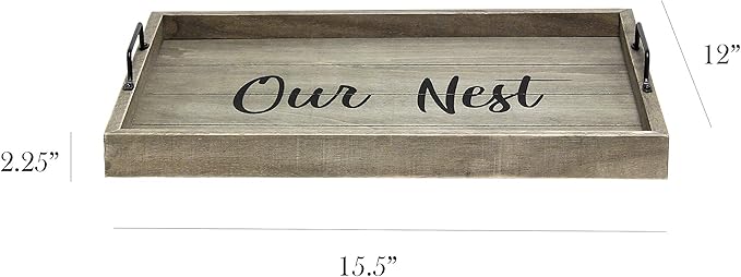 Elegant Designs HG2000-RGO Decorative Wood Serving Tray w/Handles, 15.50" x 12", Our Nest (Pack of 4)