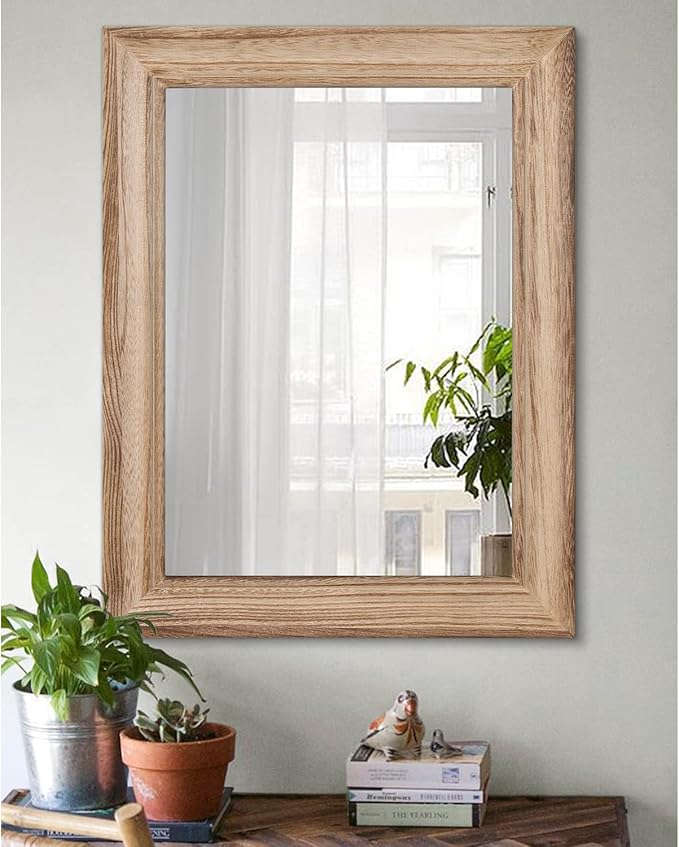 Rustic Mirror with Wood Frame Rectangular Mirrors for Wall Decorative for Bathroom Bedroom Living Room Home Entryway Large 20"x16"