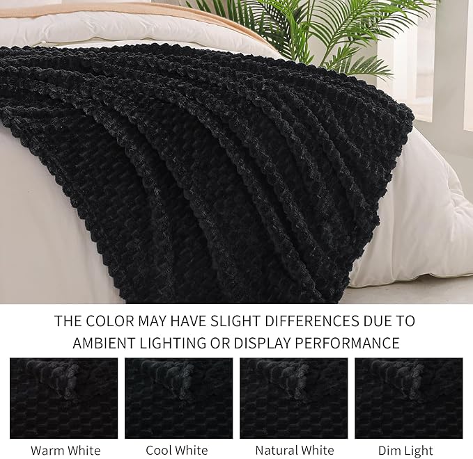 Exclusivo Mezcla Queen Size Soft Fleece Blanket, 90x90 Inches Stylish Jacquard Velvet Blanket for Bed, Fuzzy Cozy Lightweight for All Season, Black