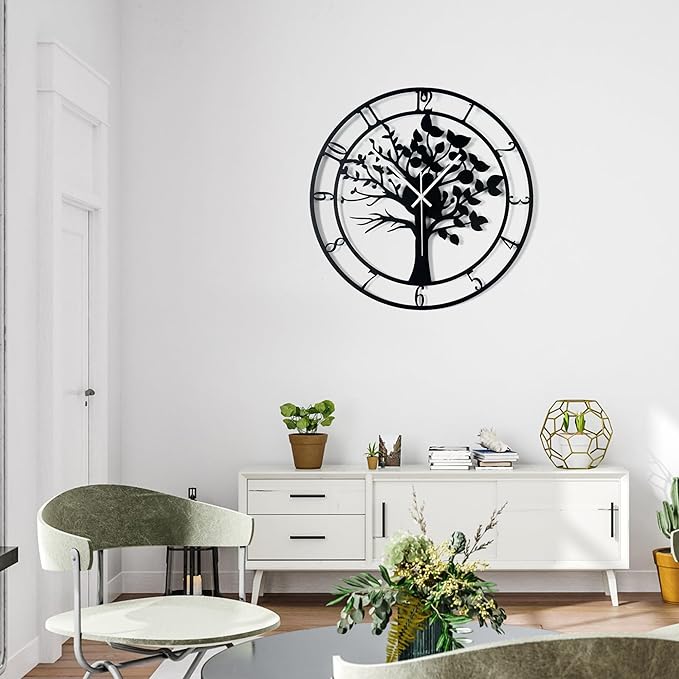 16inch/40cm Tree of Life Wall Clock for Bedroom Living Room Battery Operated Metal Decorative Analog Silent Analog Non Ticking Clocks Room Wall Decor (Tree of Life, 16 inches)