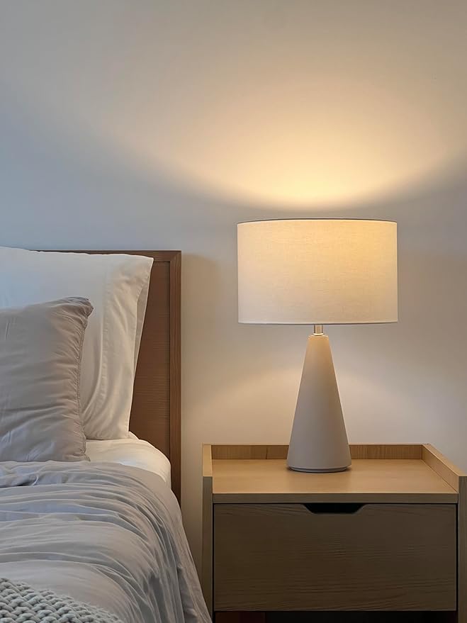 Brightech Nathaniel LED Table Lamp - Modern White Cement Tower Table Lamp for Bedside, Nightstand, Desk - Cozy Soft White Light for Living Room, Bedroom