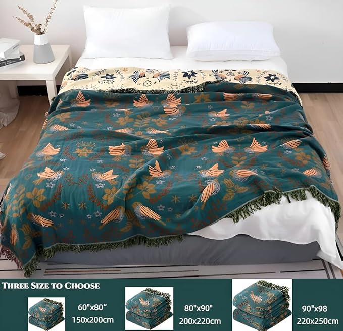 Boho Throw Blankets 100% Cotton for Bed Couch 90"x98", Reversible and Soft Mexican Blankets Lightweight Muslin Blankets Farmhouse Warm Throws Gifts for Women Mom