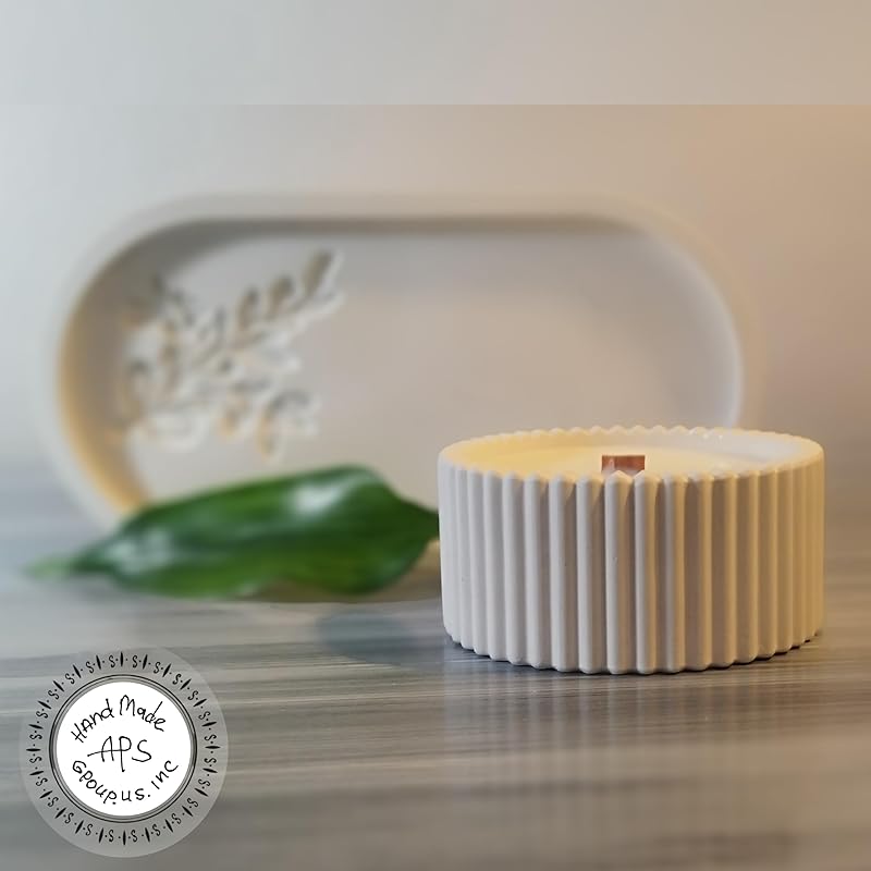 Candle for home,Aroma Candle in a Plaster Candlestick,Cozy Home Candles, Wooden Wick,Soy & Coconut Blend, Handcrafted Aromatic Candle in a Cement Candleholder, Cement Holders & Tray (Pink Lime)