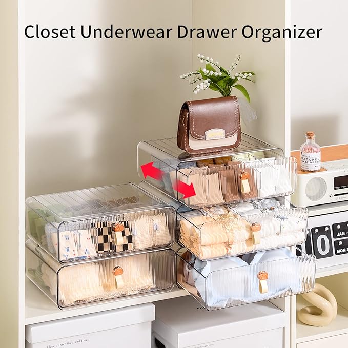 Socks & Underwear Drawer Organizer, 16 Cell Stackable Closet Organizer, Plastic Dividers for Baby Clothes, Bra, Ties & Belts