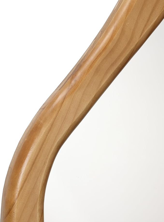 LuxenHome Asymmetrical Wall Mirror with Natural Pine Wood Frame,Irregular Wall Mirror for Living Room,Entryway,Bedroom,Decorative Mirror,Bathroom Mirror, Wood Wall Mounted Mirror