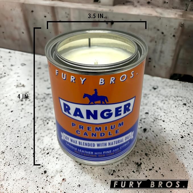 Scented Candles for Men | Ranger | Saddle Leather Pine Citrus | Natural Soy Wax | Hand-Poured in The USA | Long 70-80 Hour Burn (12.5 oz) | Vintage-Inspired Tin Design | Dad Home Gift