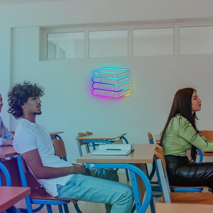 Books Are Always Better Neon Sign Student Classroom Neon Lights For Wall Decor Dimmable Colorful Light Up Sign For Bedroom Library Classroom Reading Study Room Decoration Boy Girls Gifts