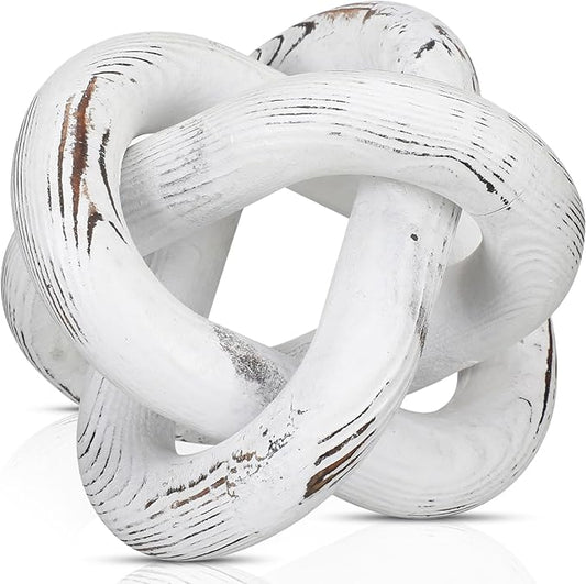 Yalikop 3 Link Wood Knot Decor - Hand Carved Coffee Table Decoration, Boho Chain Link Decor, Modern Shelf, Rustic Objects for Home Living Room Bedroom(Retro White)