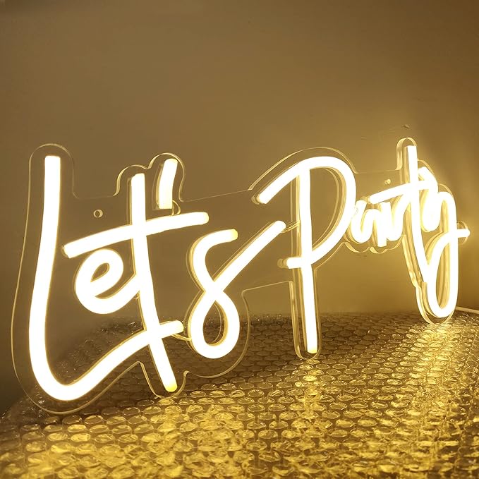 Ajoyferris Let's Party Neon Signs Dimmable Neon Light Sign for Wall Decor 16''x 7'' Word LED Neon Sign Art Decorative Lights for Bachelorette Engagement Party Birthday Wedding Party Warm White