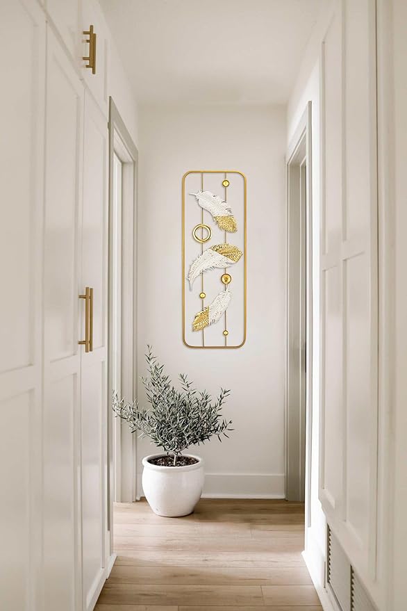 2 Pack Gold Wall Art Décor, 35" Rectangular Panels Metal Work, Modern Wall Décor for Home Office Café Bedroom Living Room Wall Decoration
