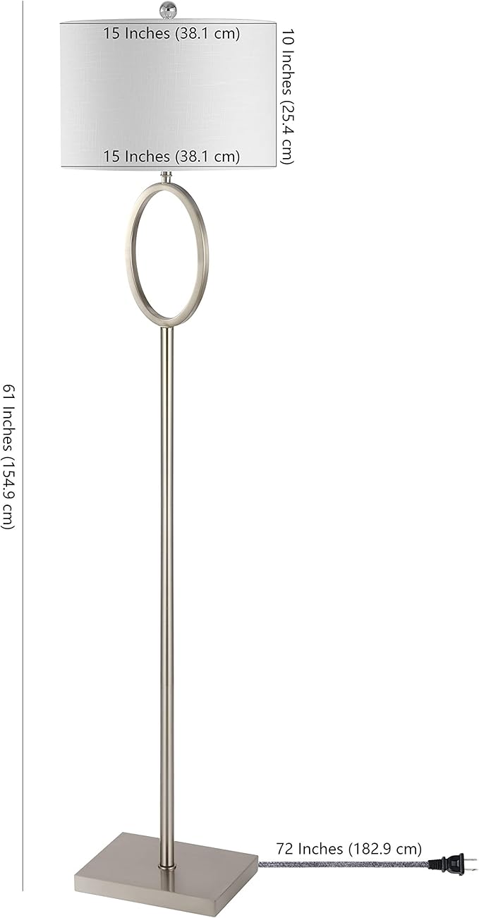 Jonathan Y JYL1089C April 61" Metal Modern Contemporary LED Floor Lamp, Modern, Contemporary, Glam, Traditional, Office, Living Room, Family Room, Dining Room, Bedroom, Hallway, Foyer, Nickel