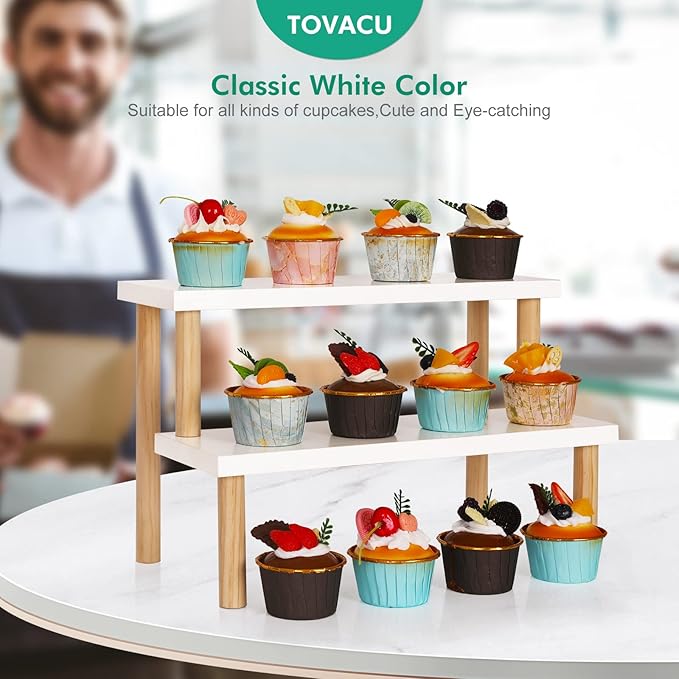 Small Plant Stand Indoor Ladder Shelf Desk, 2 Tiers Desktop Flower Stand Window Sill ,Wood Display Stand for Succulent Cupcake Spice Rack Countertop ( White, 14.2")